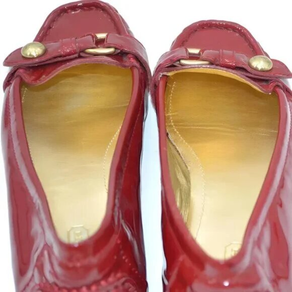 Coach Fire Red Classic Gold Buckle Patent Leather Dress Driving Loafers Flats 8 - Picture 10 of 12